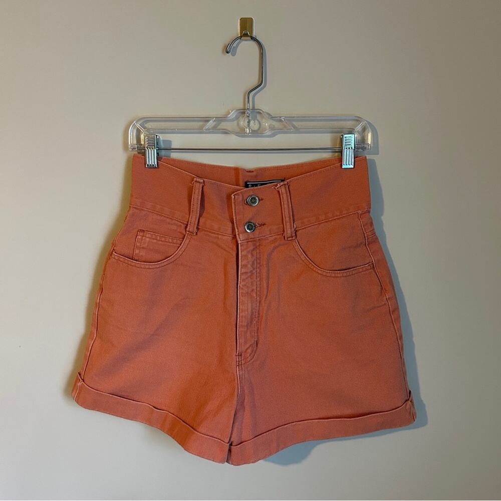 ✨ Vintage Best American Light Orange High Waist Cuffed Denim Jean Shorts Sz 9/10